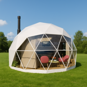 Domo geodésico con frontal panorámico